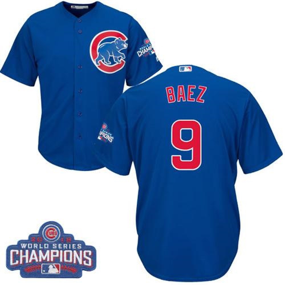 Cubs #9 Javier Baez Blue Alternate 2016 World Series Champions Stitched Youth MLB Jersey 1