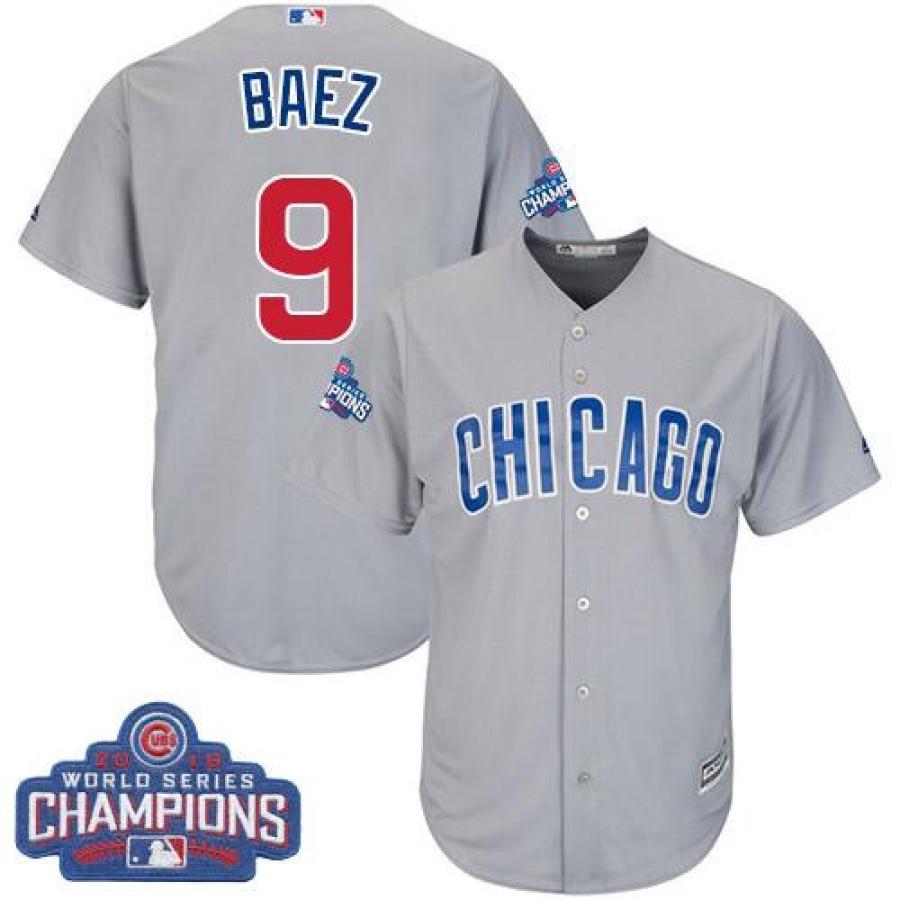 Cubs #9 Javier Baez Grey Road 2016 World Series Champions Stitched Youth MLB Jersey 1