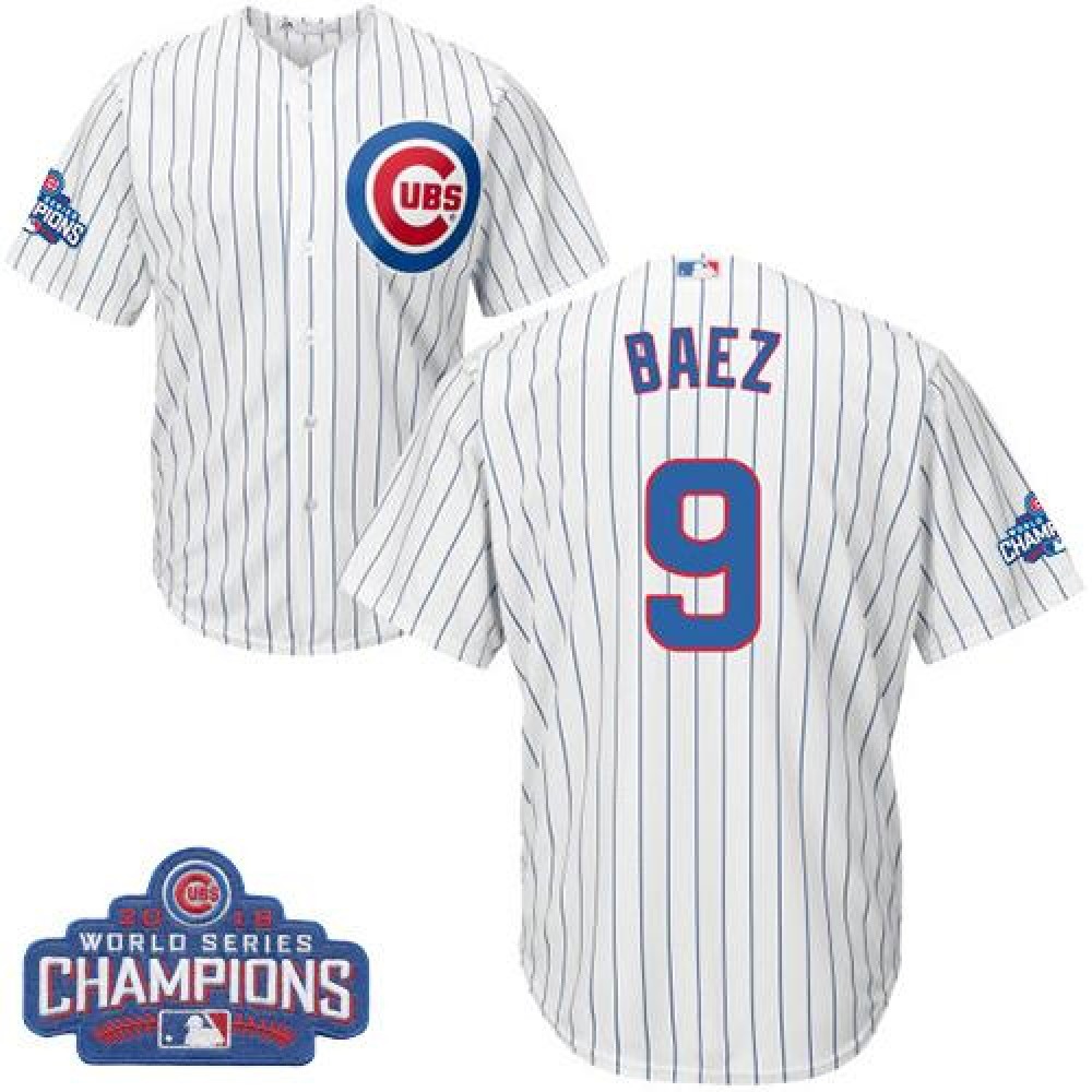 Cubs #9 Javier Baez White Home 2016 World Series Champions Stitched Youth MLB Jersey 1