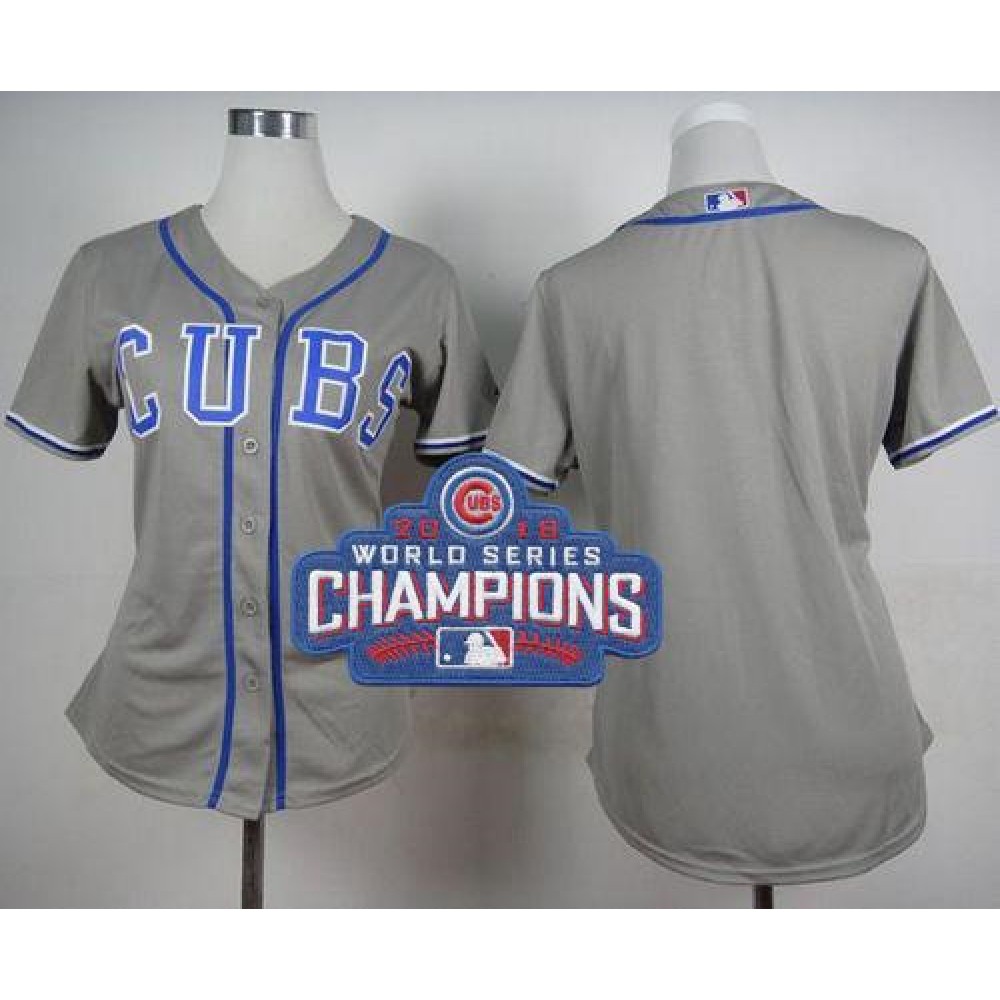 Cubs Blank Grey Alternate Road 2016 World Series Champions Women's Stitched MLB Jersey 1