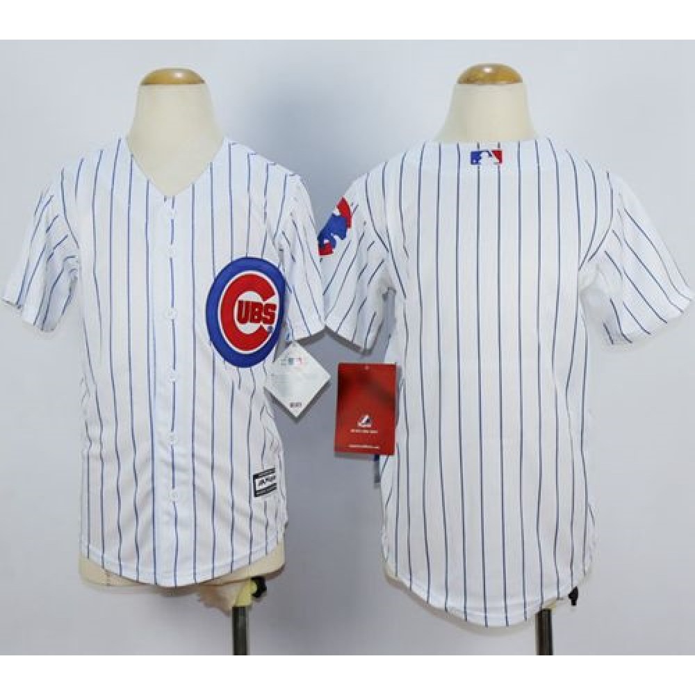 Cubs Blank White(Blue Strip) Cool Base Stitched Youth MLB Jersey 1