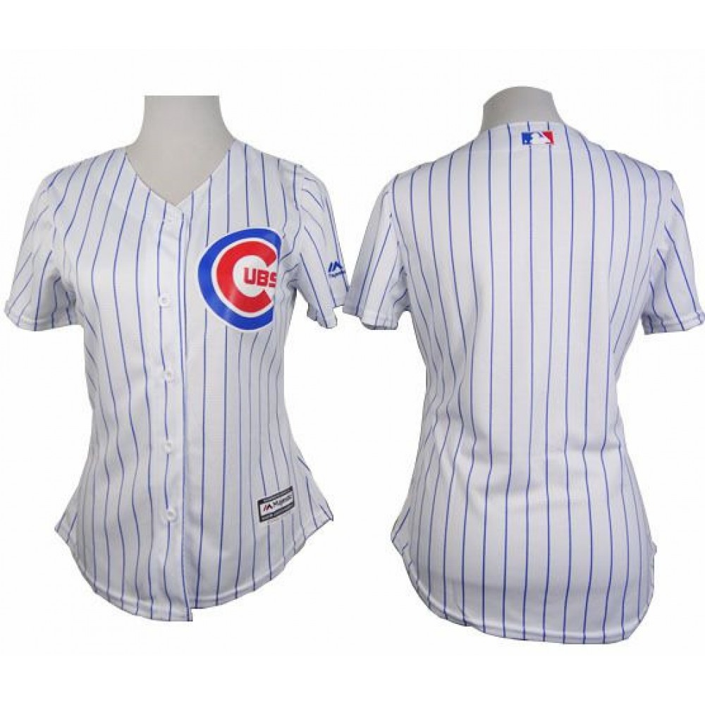 Cubs Blank White With Blue Strip Women's Fashion Stitched MLB Jersey 1