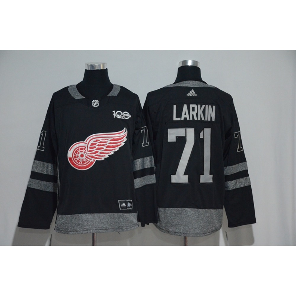 Detroit Red Wings #71 Dylan Larkin Black Men's 1917-2017 100th Anniversary Stitched NHL Jersey 1