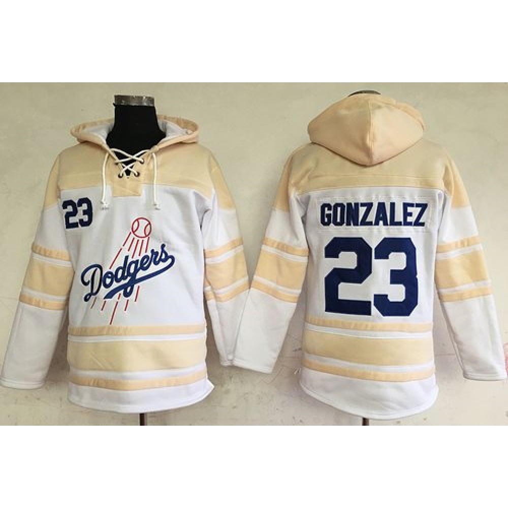 Dodgers #23 Adrian Gonzalez White Sawyer Hooded Sweatshirt MLB Hoodie 1