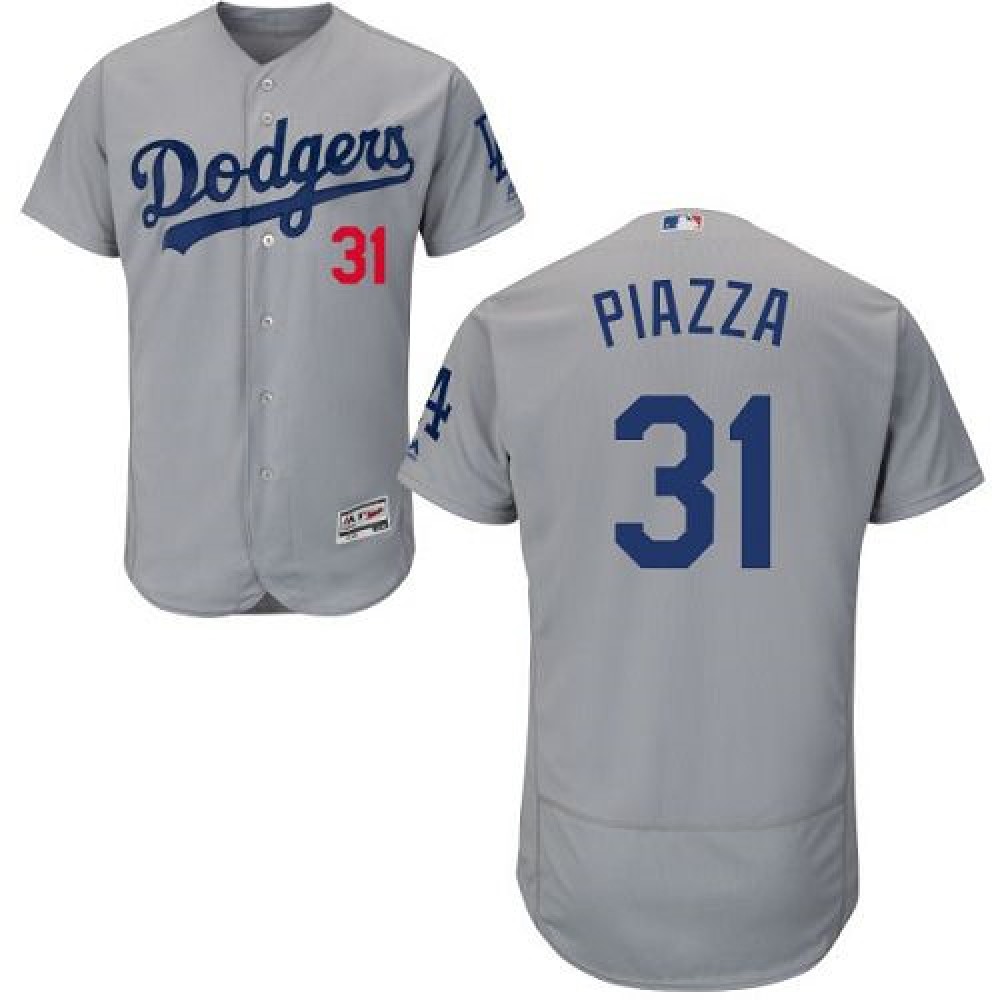 Dodgers #31 Mike Piazza Grey Flexbase Authentic Collection Stitched MLB Jersey 1