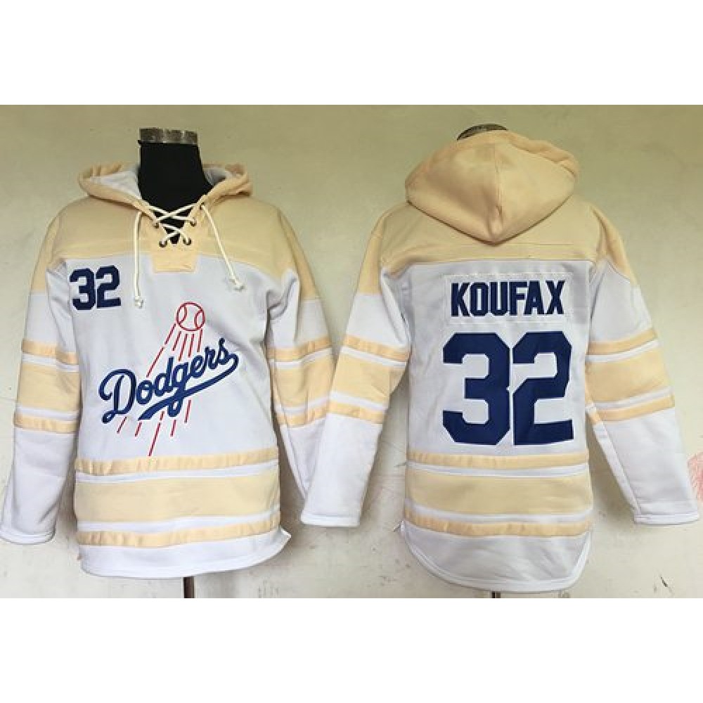 Dodgers #32 Sandy Koufax White Sawyer Hooded Sweatshirt MLB Hoodie 1