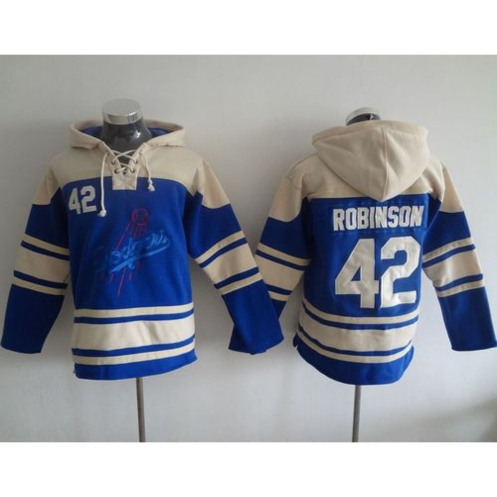 Dodgers #42 Jackie Robinson Blue Sawyer Hooded Sweatshirt MLB Hoodie 1