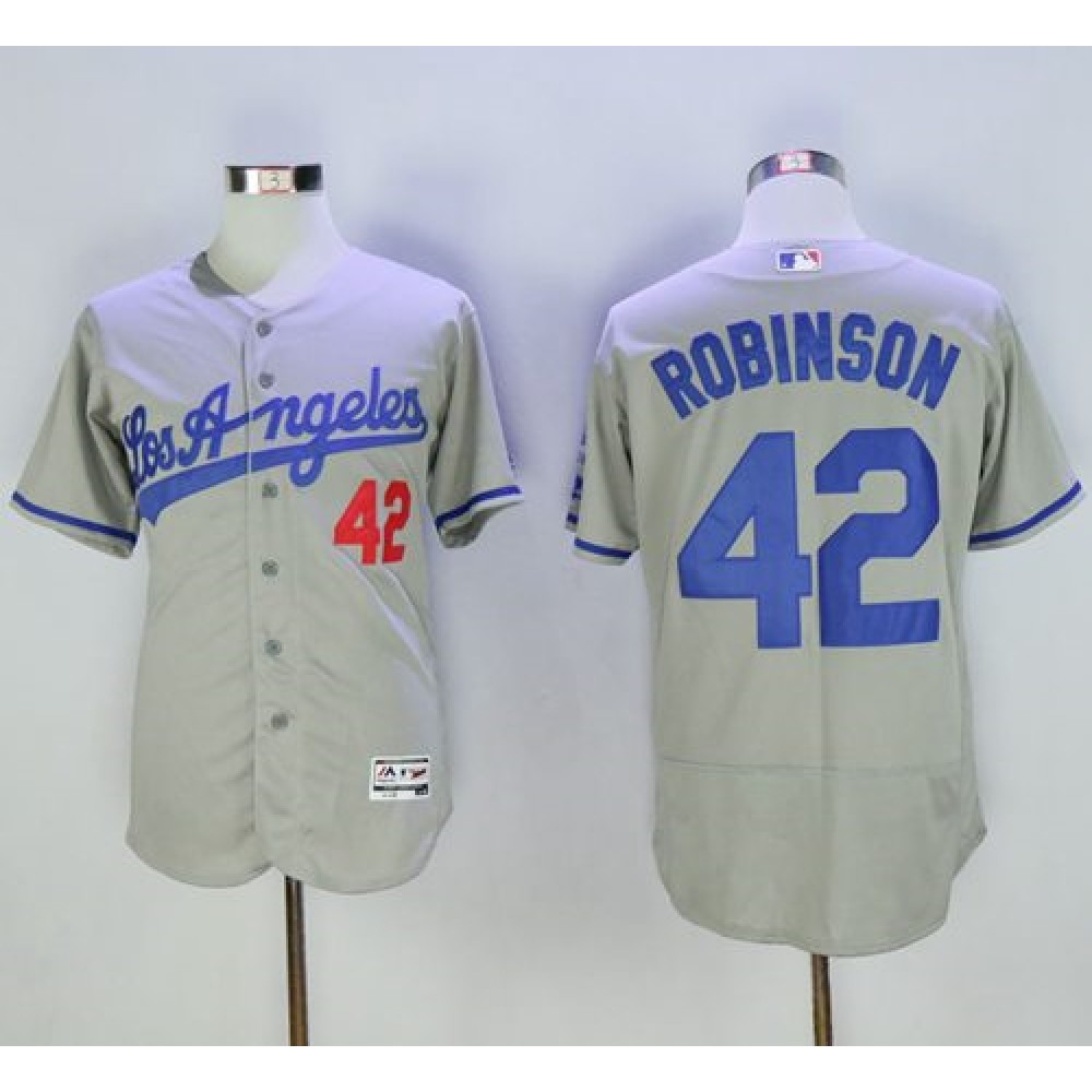 Dodgers #42 Jackie Robinson Grey Flexbase Authentic Collection Road Stitched MLB Jersey 1
