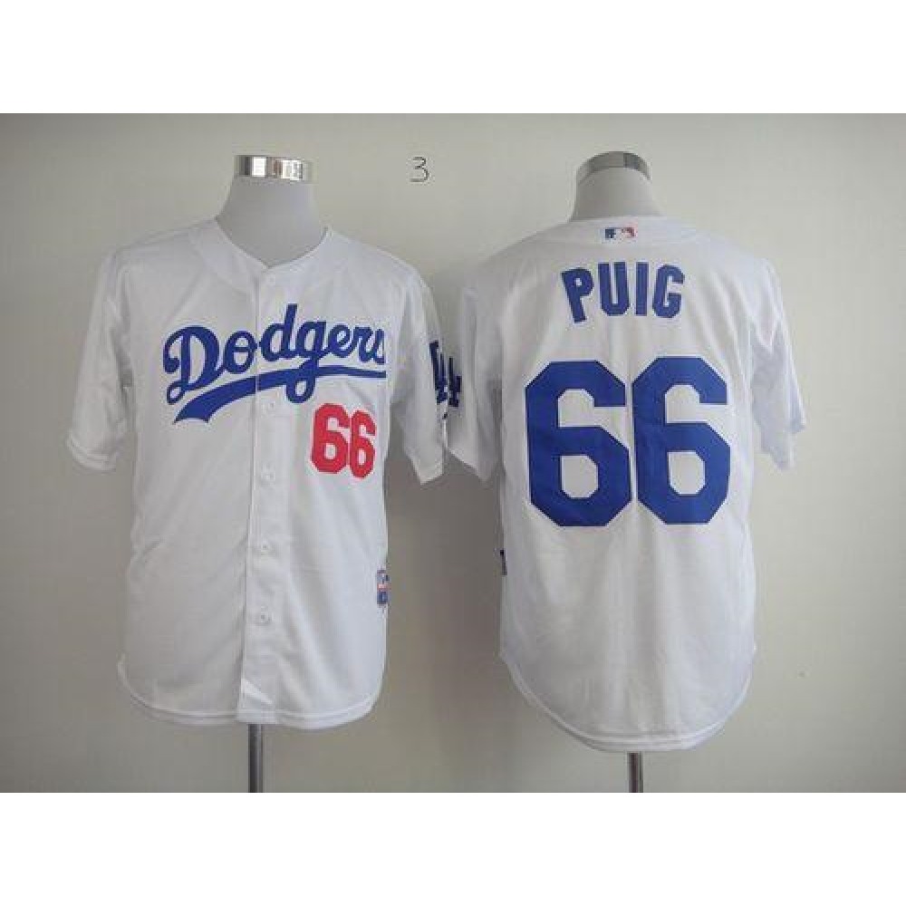 Dodgers #66 Yasiel Puig White Cool Base Stitched MLB Jersey 1
