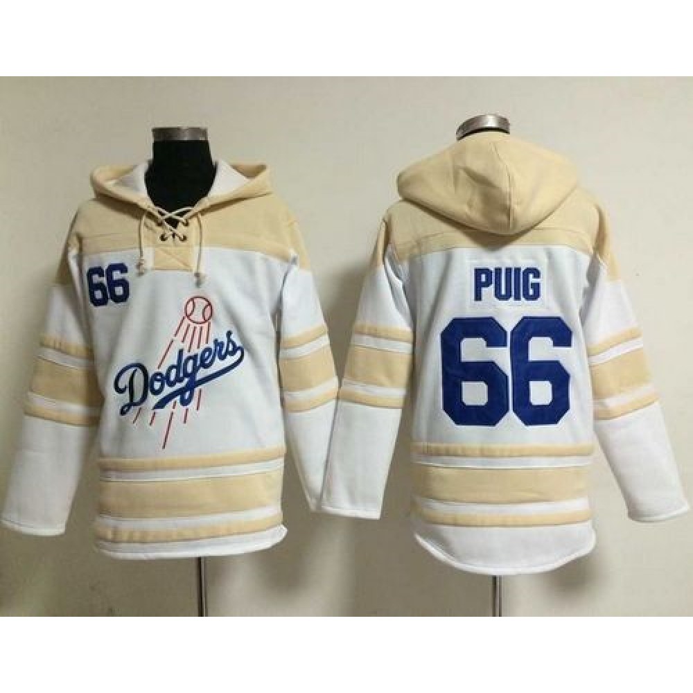 Dodgers #66 Yasiel Puig White Sawyer Hooded Sweatshirt MLB Hoodie 1