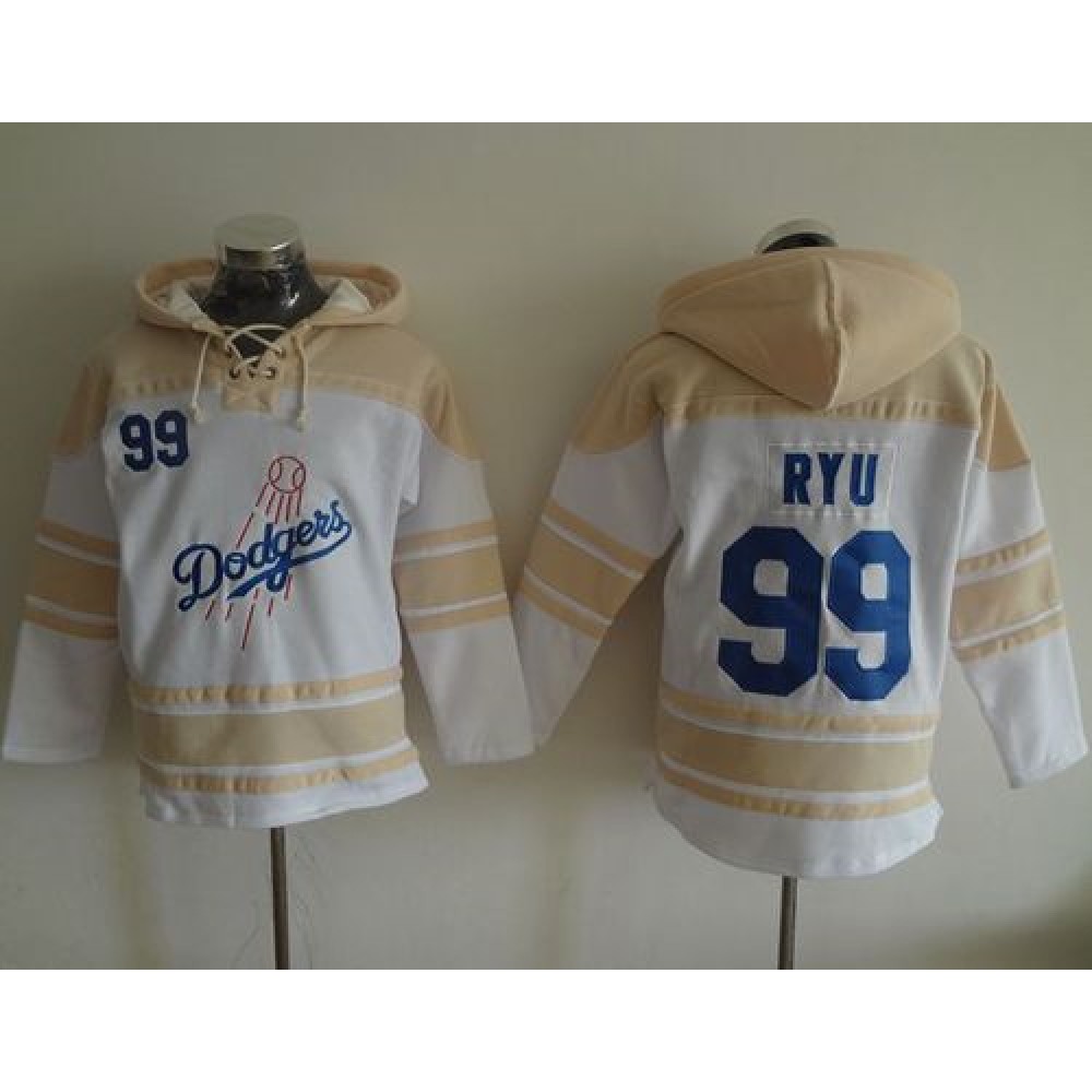 Dodgers #99 Hyun-Jin Ryu White Sawyer Hooded Sweatshirt MLB Hoodie 1