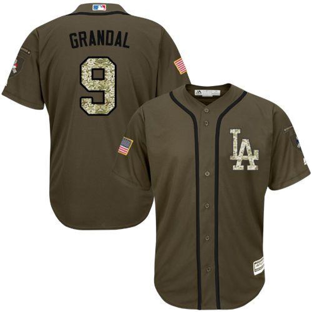 Dodgers #9 Yasmani Grandal Green Salute to Service Stitched Youth MLB Jersey 1