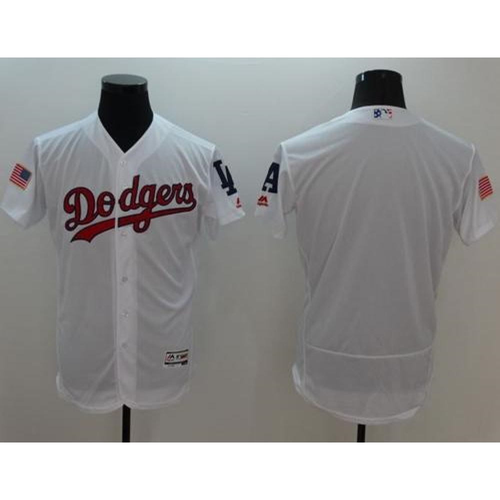 Dodgers Blank White Fashion Stars & Stripes Flexbase Authentic Stitched MLB Jersey 1
