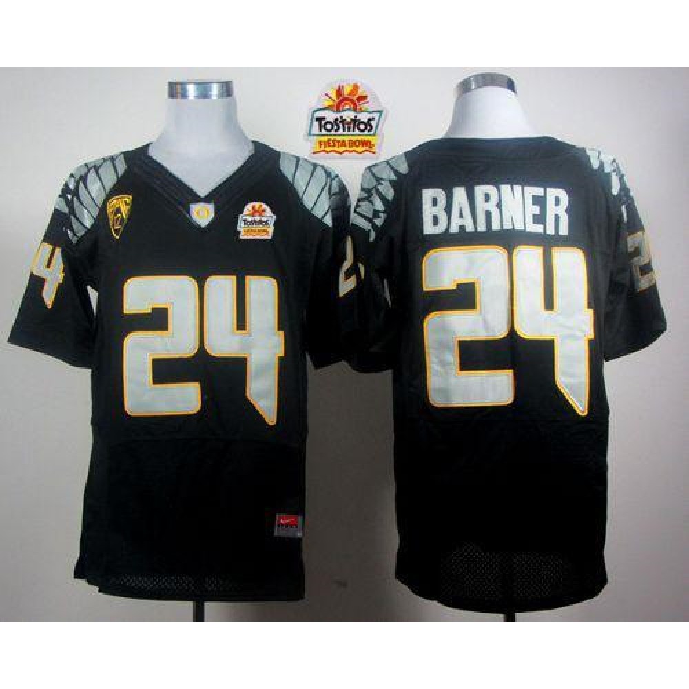 Ducks #24 Kenjon Barner Black Elite PAC-12 Patch Tostitos Fiesta Bowl Stitched NCAA Jersey 1