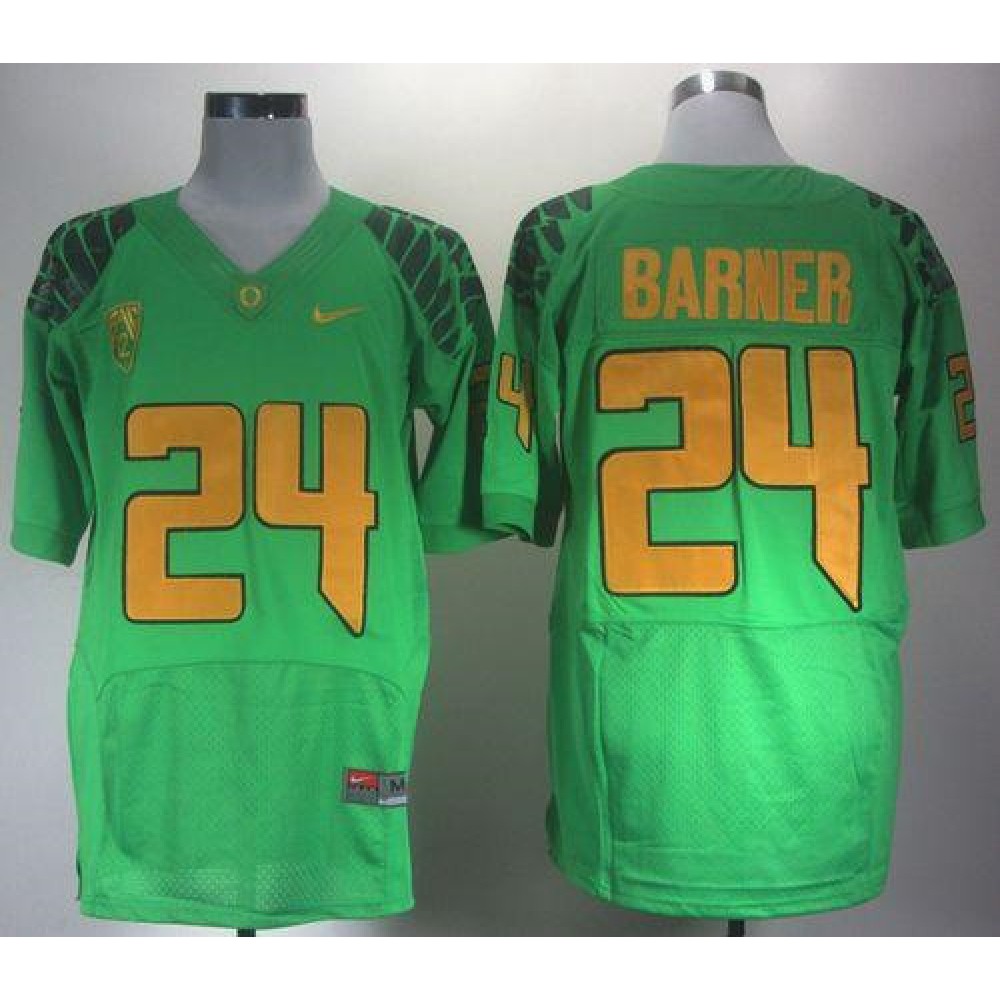 Ducks #24 Kenjon Barner Green Elite PAC-12 Patch Stitched NCAA Jersey 1