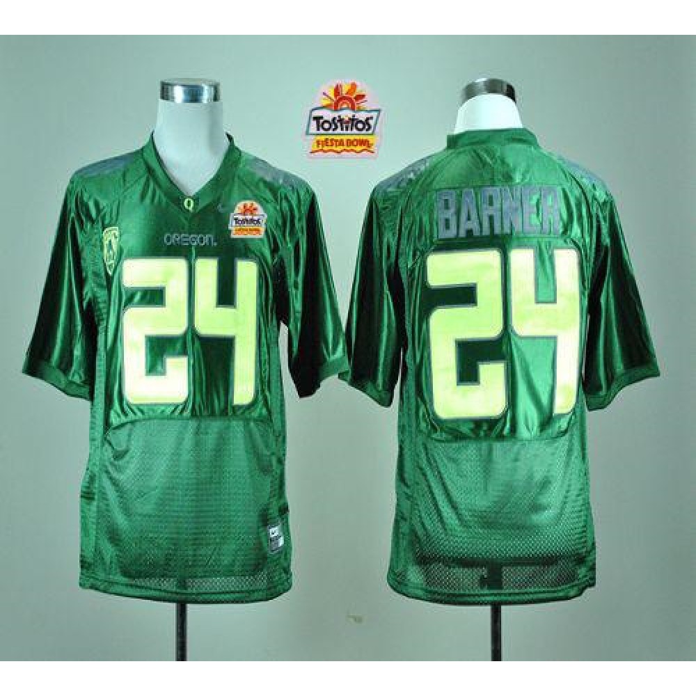 Ducks #24 Kenjon Barner Green With PAC-12 Patch Tostitos Fiesta Bowl Stitched NCAA Jersey 1