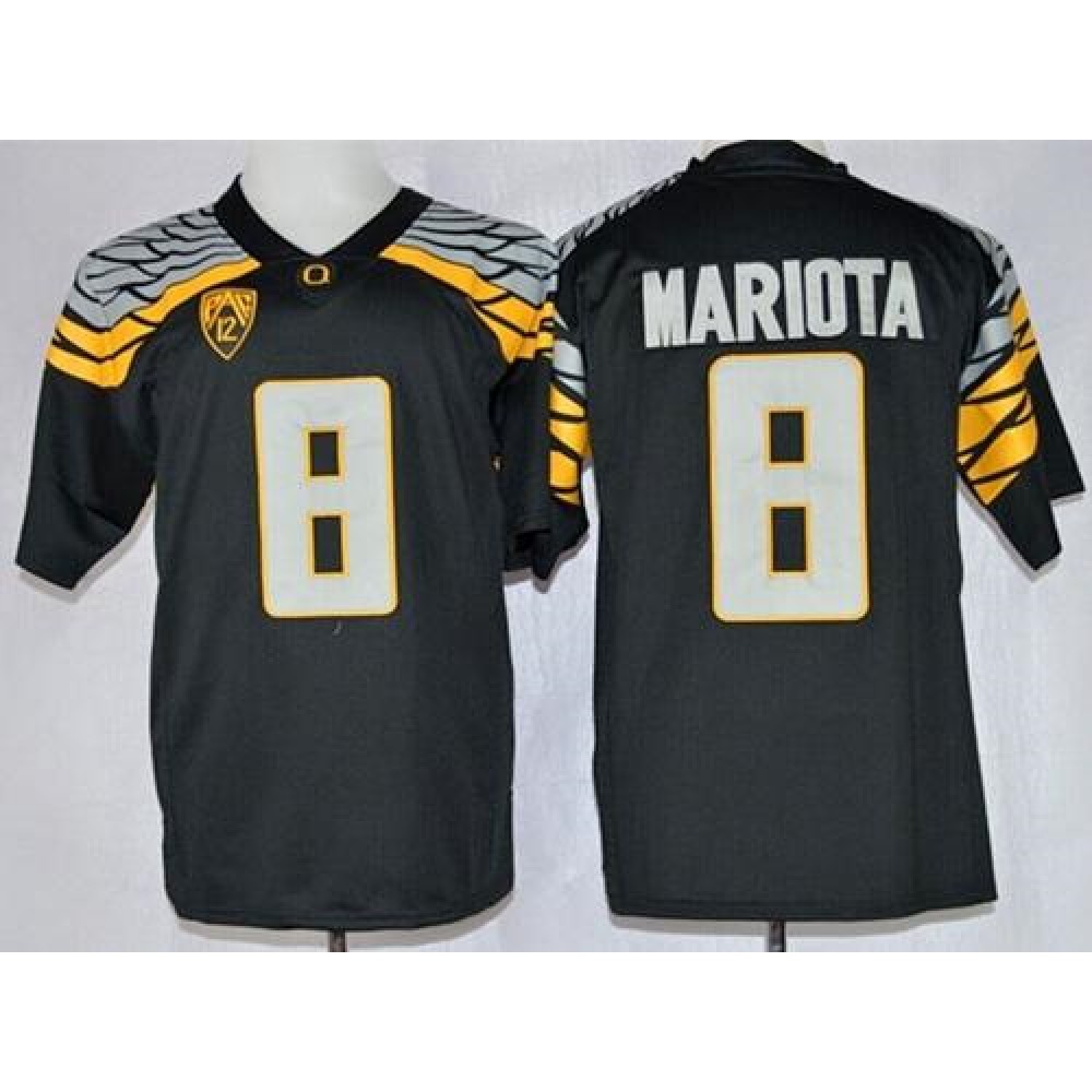 Ducks #8 Marcus Mariota Black Mach Speed Limited Stitched NCAA Jersey 1