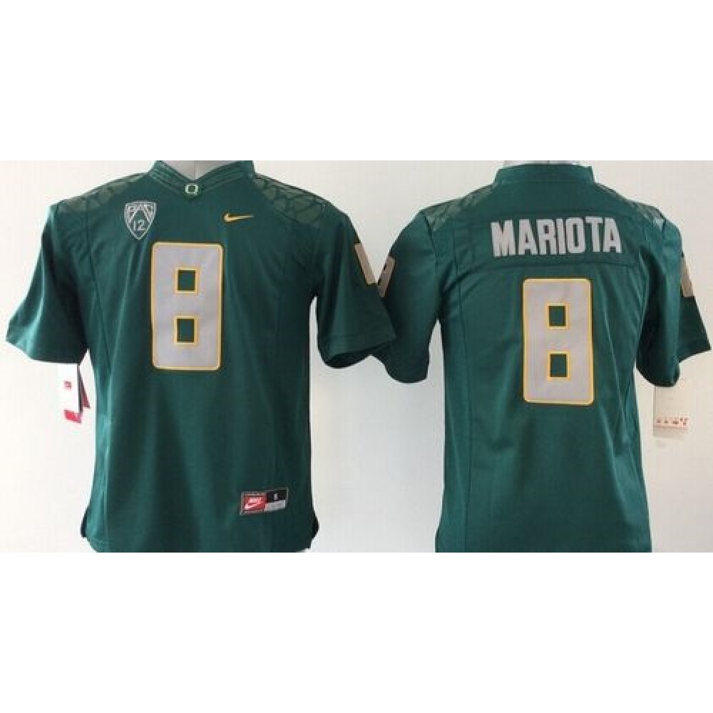 Ducks #8 Marcus Mariota Dark Green Stitched Youth NCAA Jersey 1