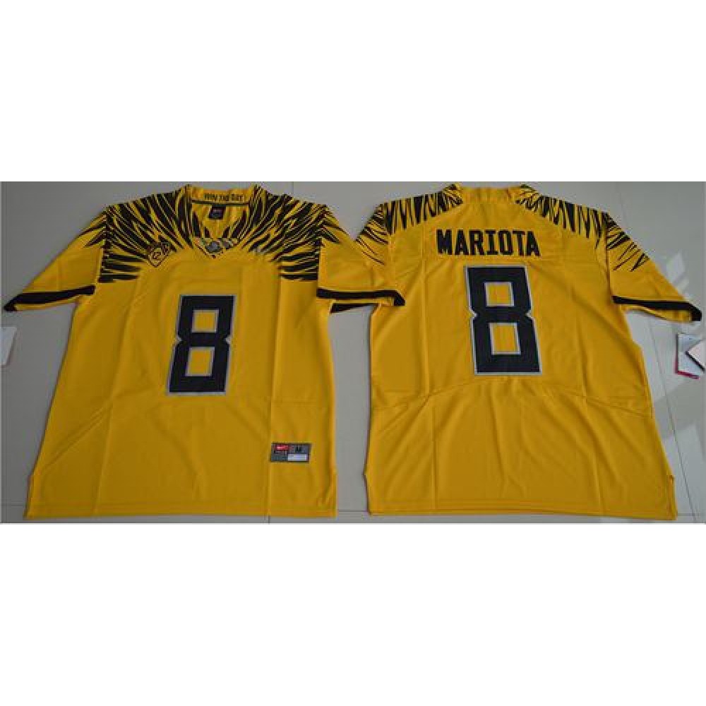 Ducks #8 Marcus Mariota Yellow Limited Stitched NCAA Jersey 1