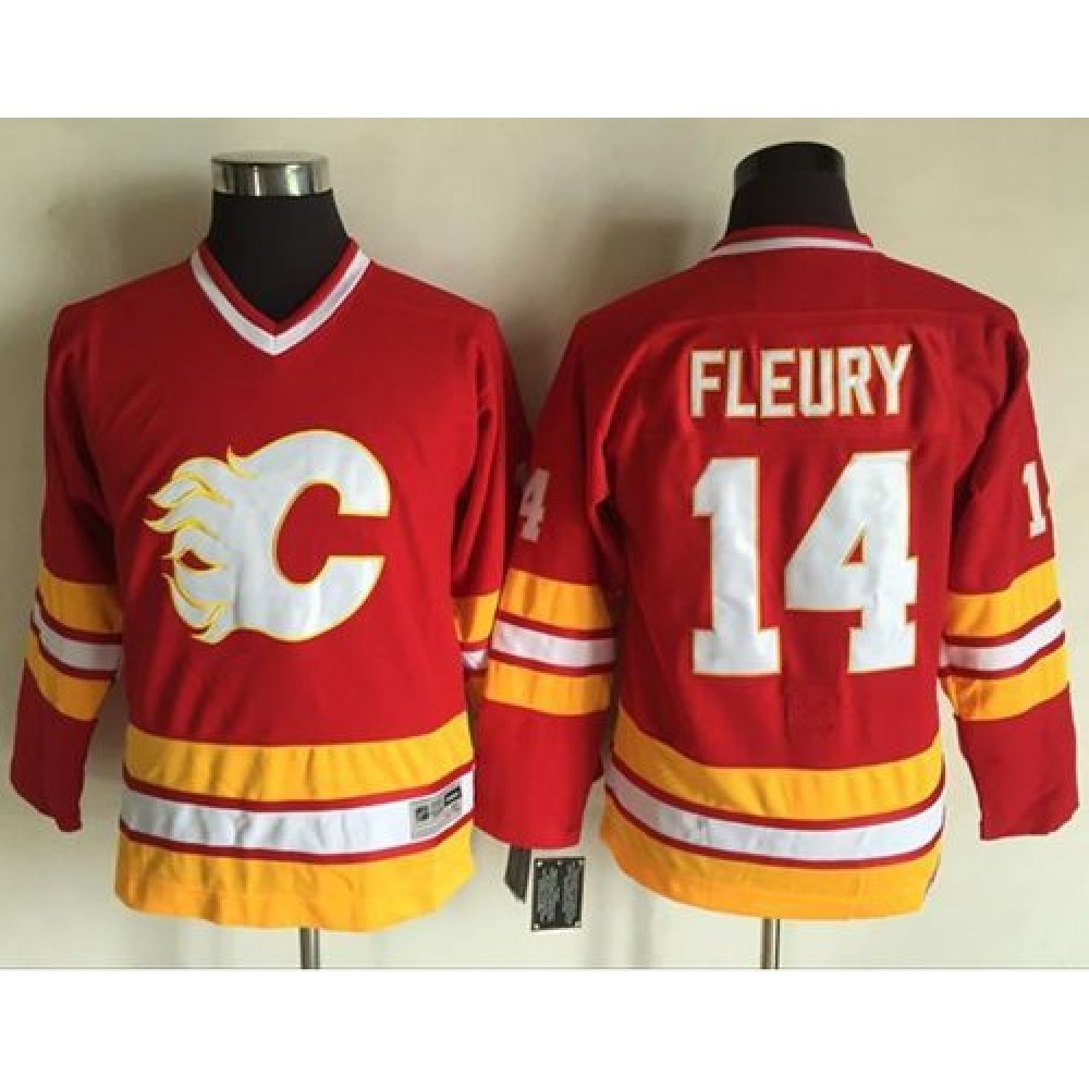 Flames #14 Theoren Fleury Red CCM Throwback Stitched Youth NHL Jersey 1