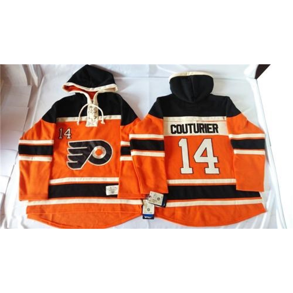 Flyers #14 Sean Couturier Orange Sawyer Hooded Sweatshirt Stitched NHL Jersey 1