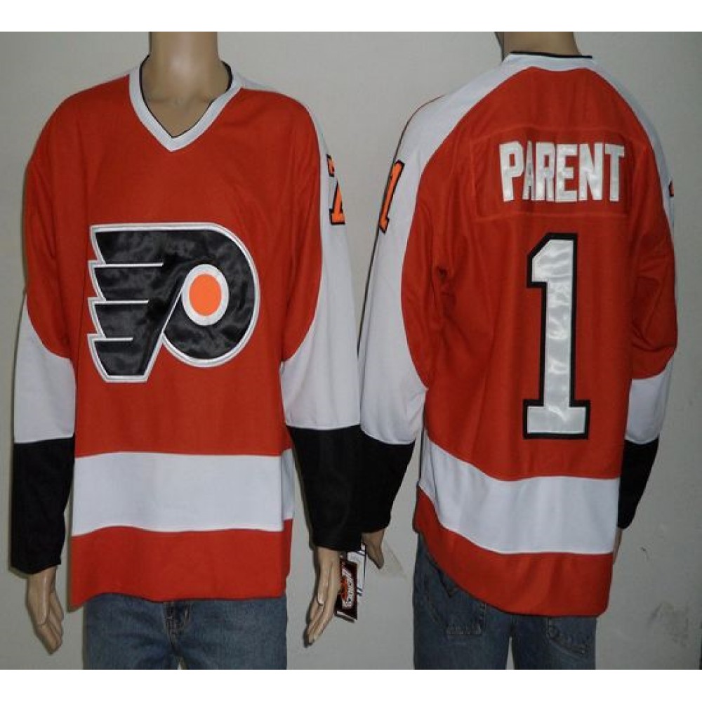Flyers #1 Bernie Parent Orange Stitched NHL Jersey 1