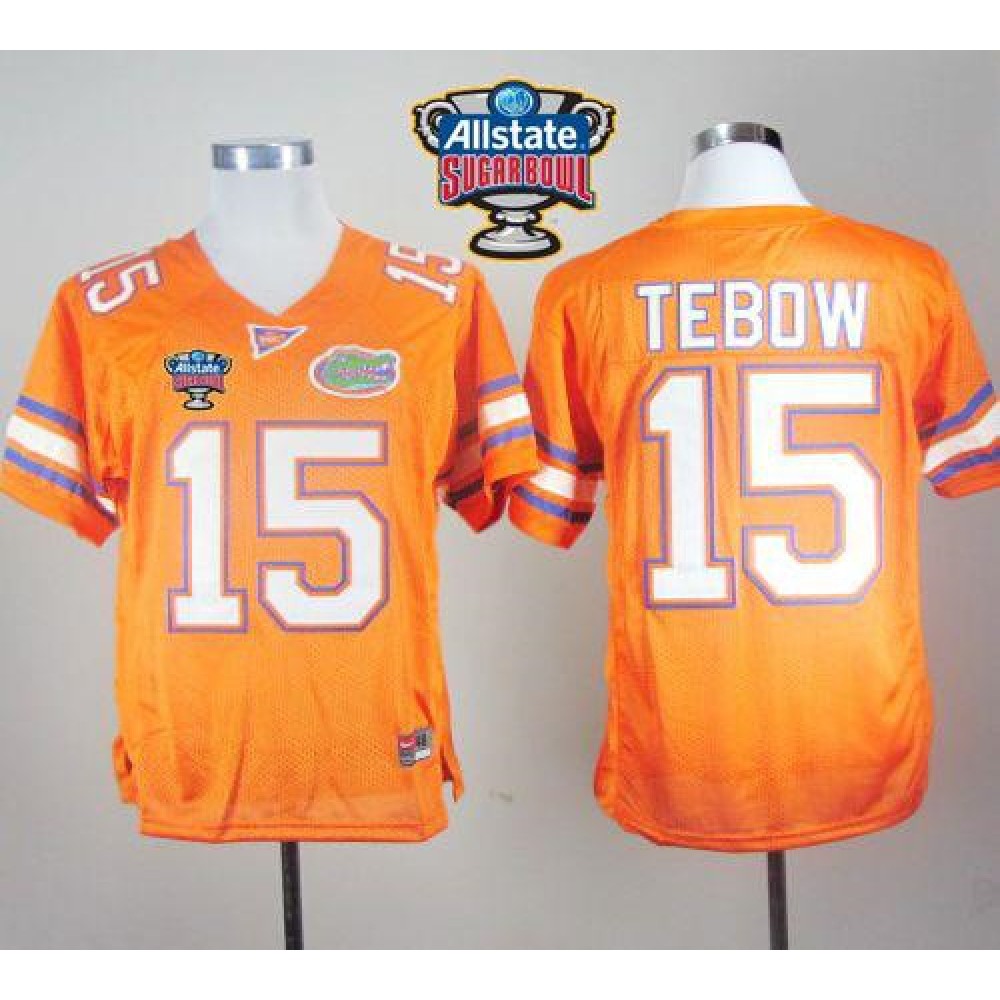 Gators #15 Tim Tebow Orange Allstate Sugar Bowl Stitched NCAA Jersey 1