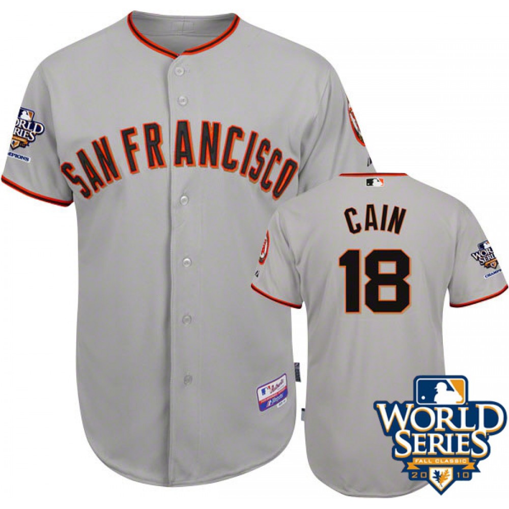 Giants #18 Cain Matt Grey Cool Base w/2010 World Series Patch Stitched MLB Jersey 1