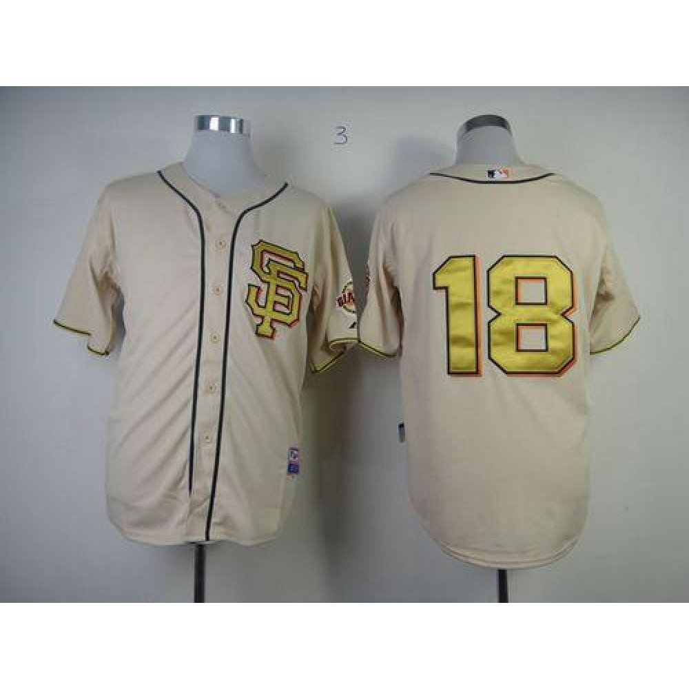 Giants #18 Matt Cain Cream Gold No. Stitched MLB Jersey 1