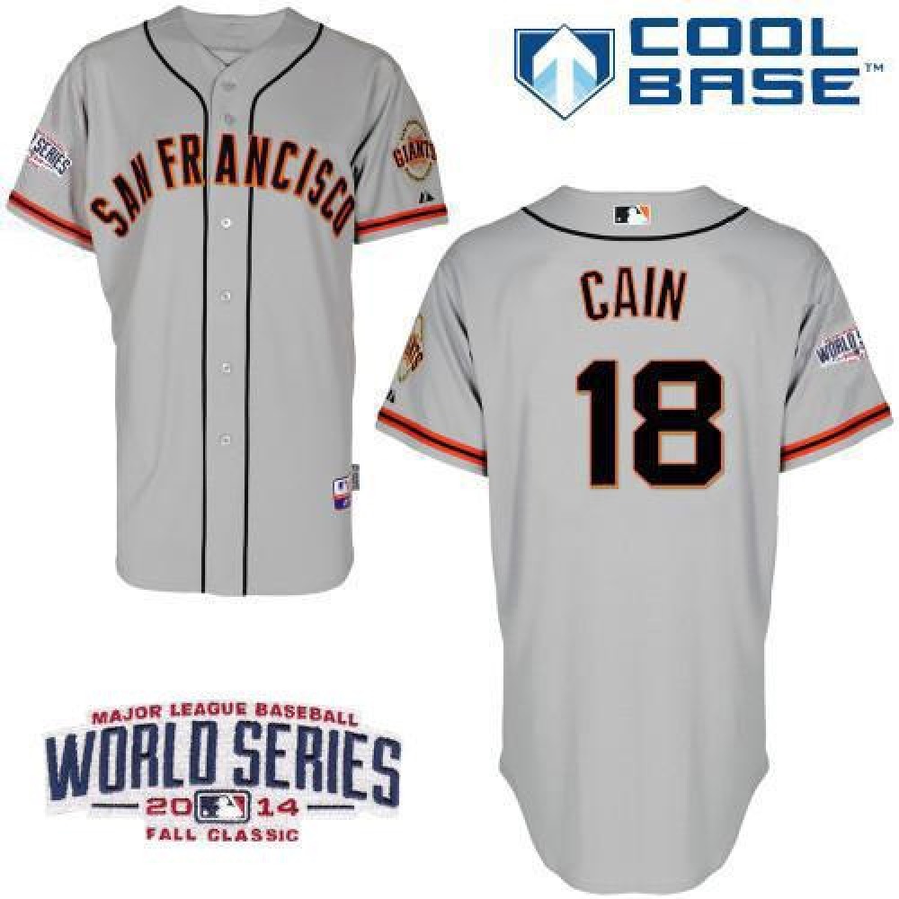 Giants #18 Matt Cain Grey Cool Base W/2014 World Series Patch Stitched MLB Jersey 1