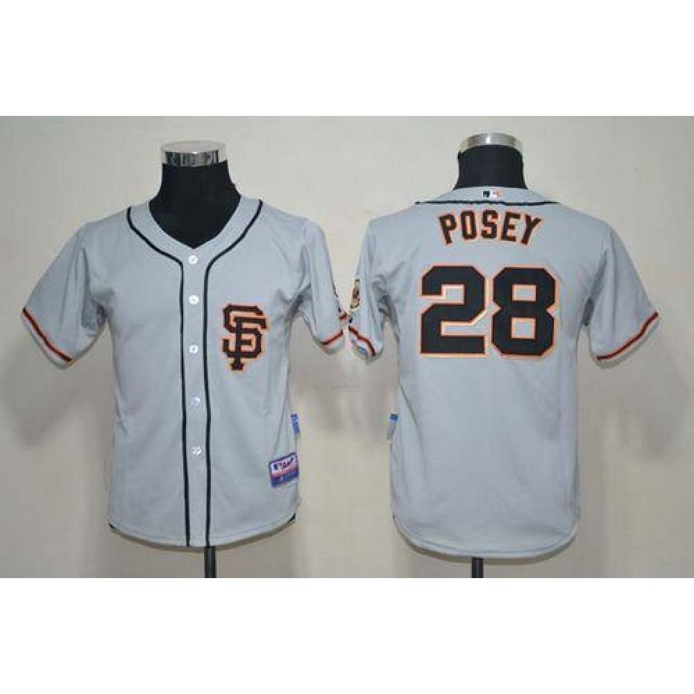 Giants #28 Buster Posey Grey Stitched Youth MLB Jersey 1