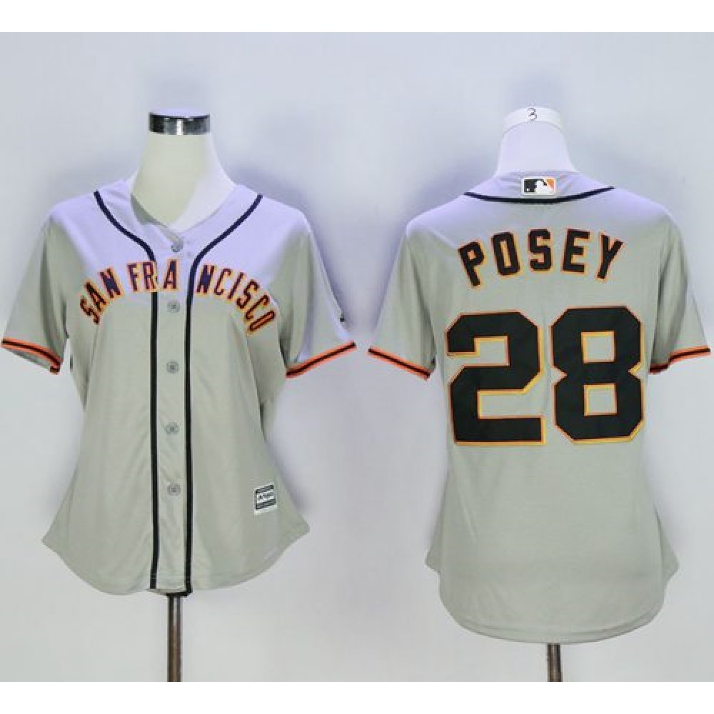 Giants #28 Buster Posey Grey Women's Road Stitched MLB Jersey 1