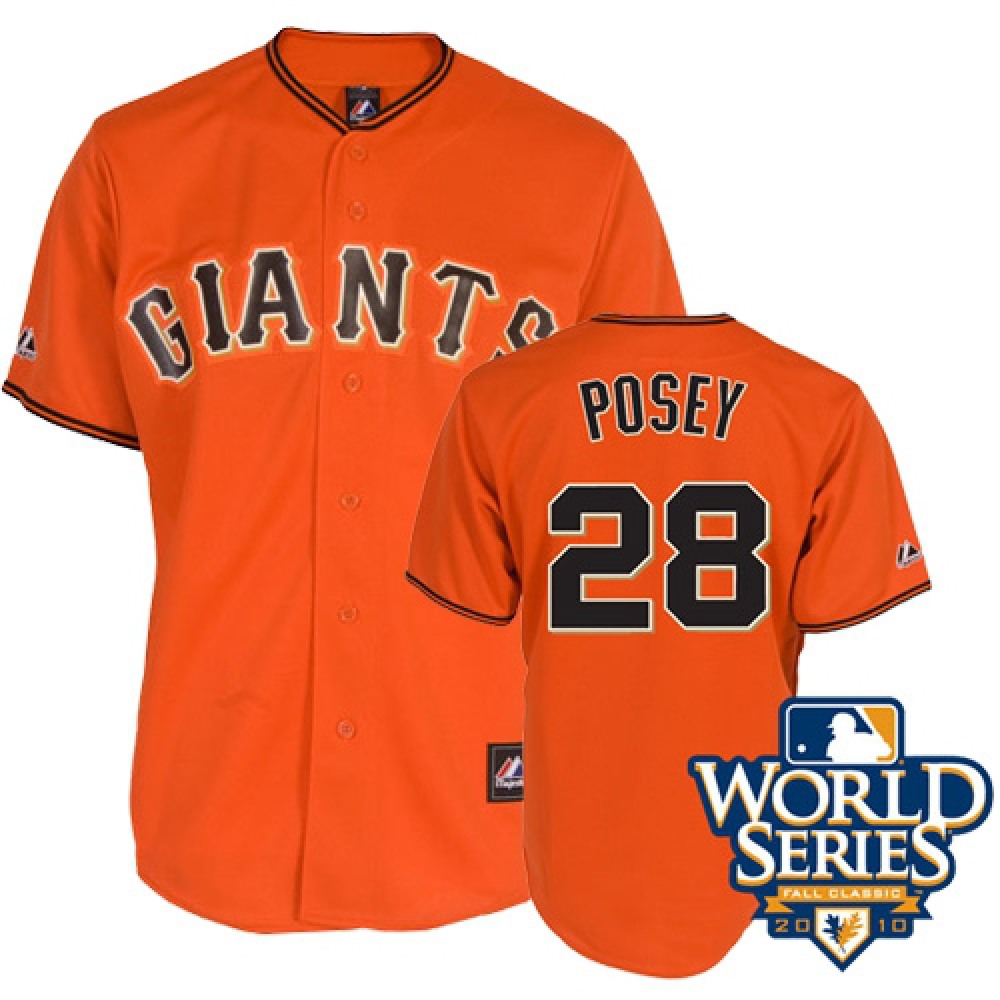 Giants #28 Buster Posey Orange Cool Base w/2010 World Series Patch Stitched MLB Jersey 1