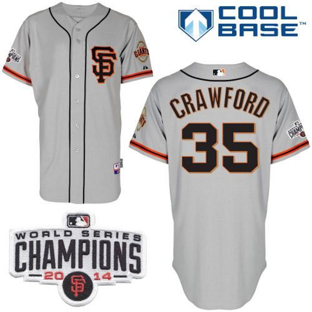 Giants #35 Brandon Crawford Grey Road 2 Cool Base W/2014 World Series Champions Patch Stitched MLB jerseys 1