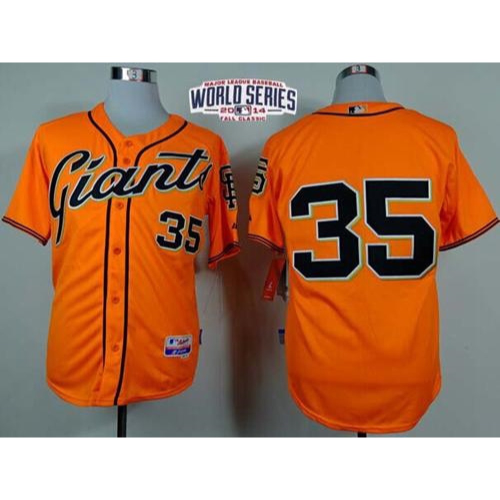 Giants #35 Brandon Crawford Orange Alternate Cool Base W/2014 World Series Patch Stitched MLB Jersey 1