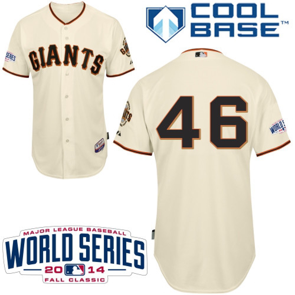 Giants #46 Santiago Casilla Cream Home Cool Base W/2014 World Series Patch Stitched MLB Jersey 1