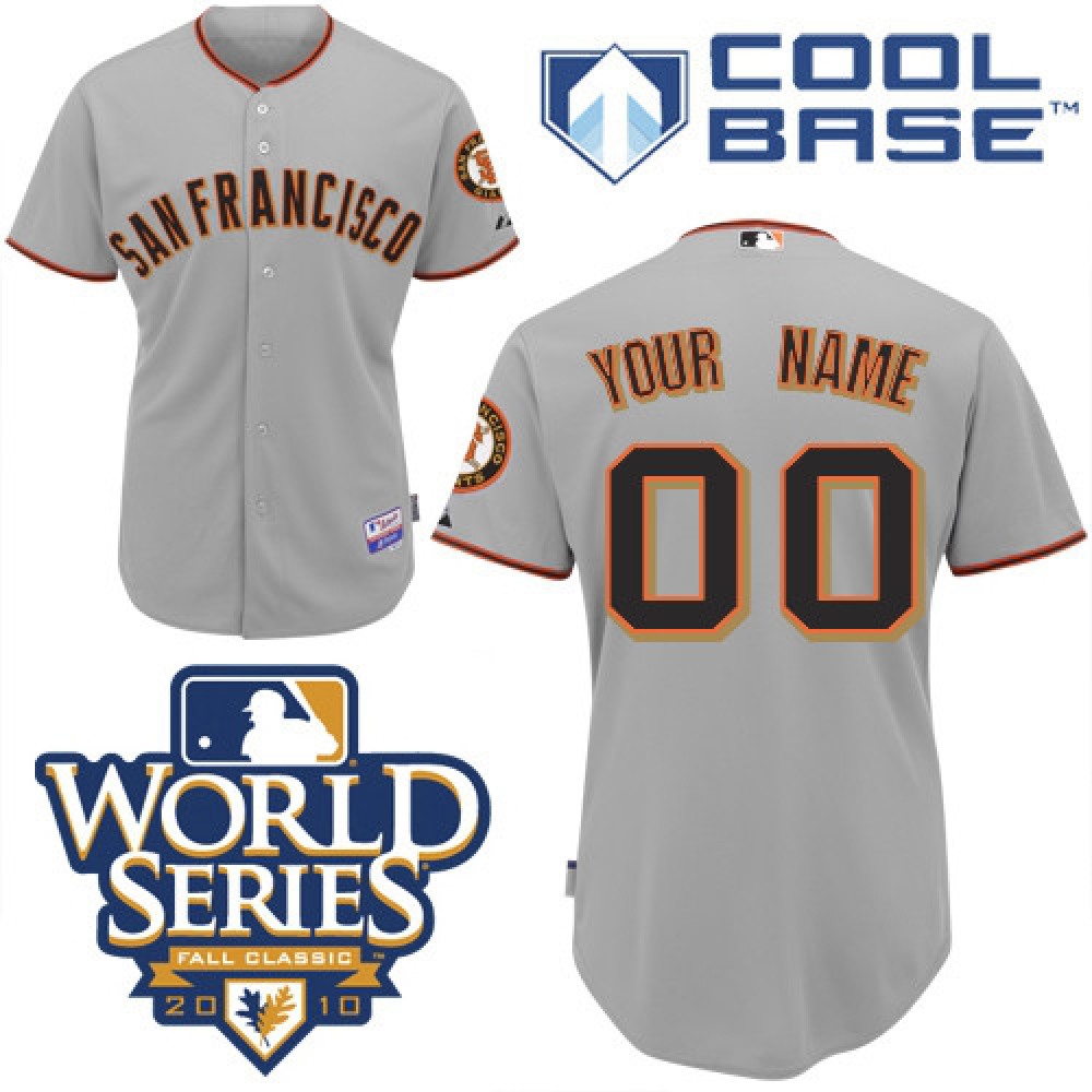 Giants Customized Authentic Grey Cool Base MLB Jersey w/2010 World Series Patch 1
