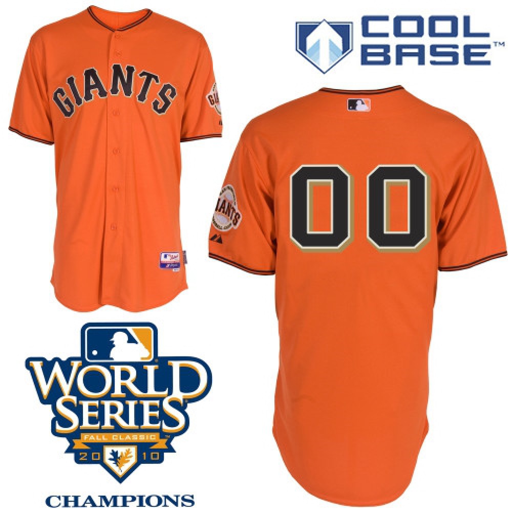 Giants Customized Authentic Orange Cool Base MLB Jersey w/2010 World Series Patch 1