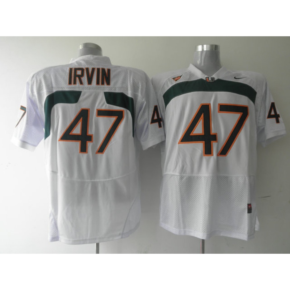 Hurricanes #47 Michael Irvin White Stitched NCAA Jerseys 1