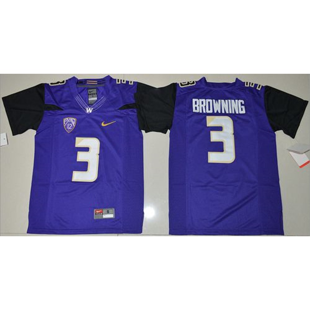 Huskies #3 Jake Browning Purple Limited Stitched Youth NCAA Jersey 1