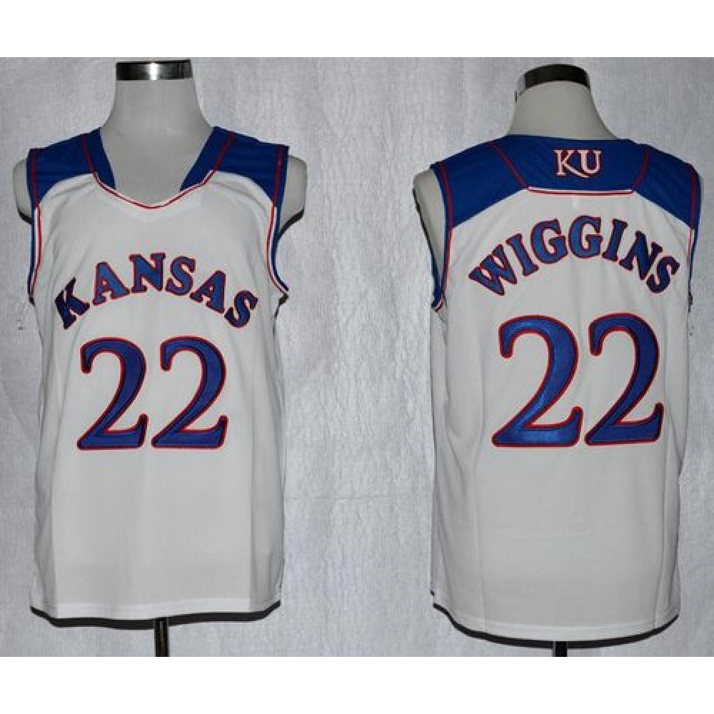 Jayhawks #22 Andrew Wiggins White Basketball Stitched NCAA Jersey 1