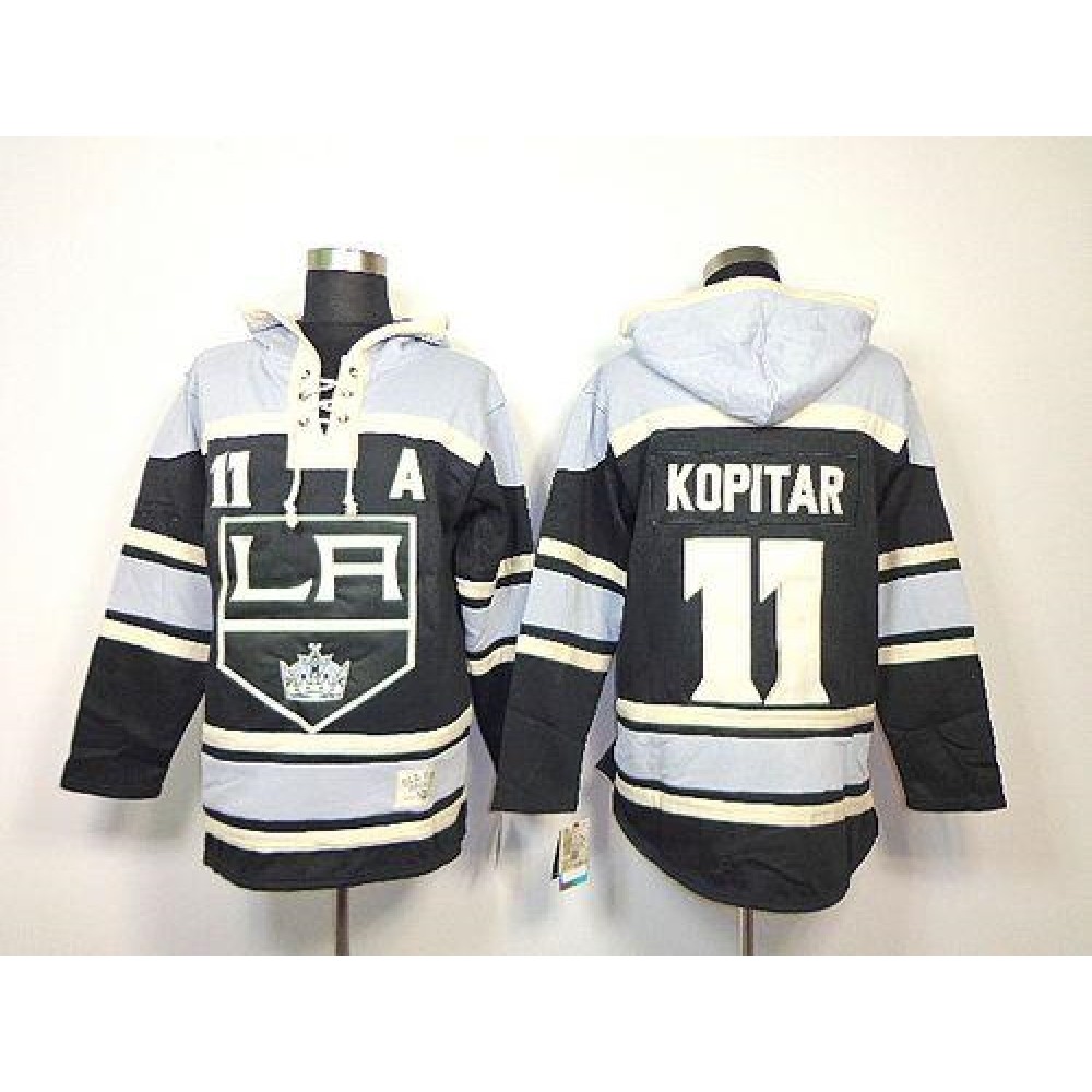 Kings #11 Anze Kopitar Black Sawyer Hooded Sweatshirt Stitched NHL Jersey 1