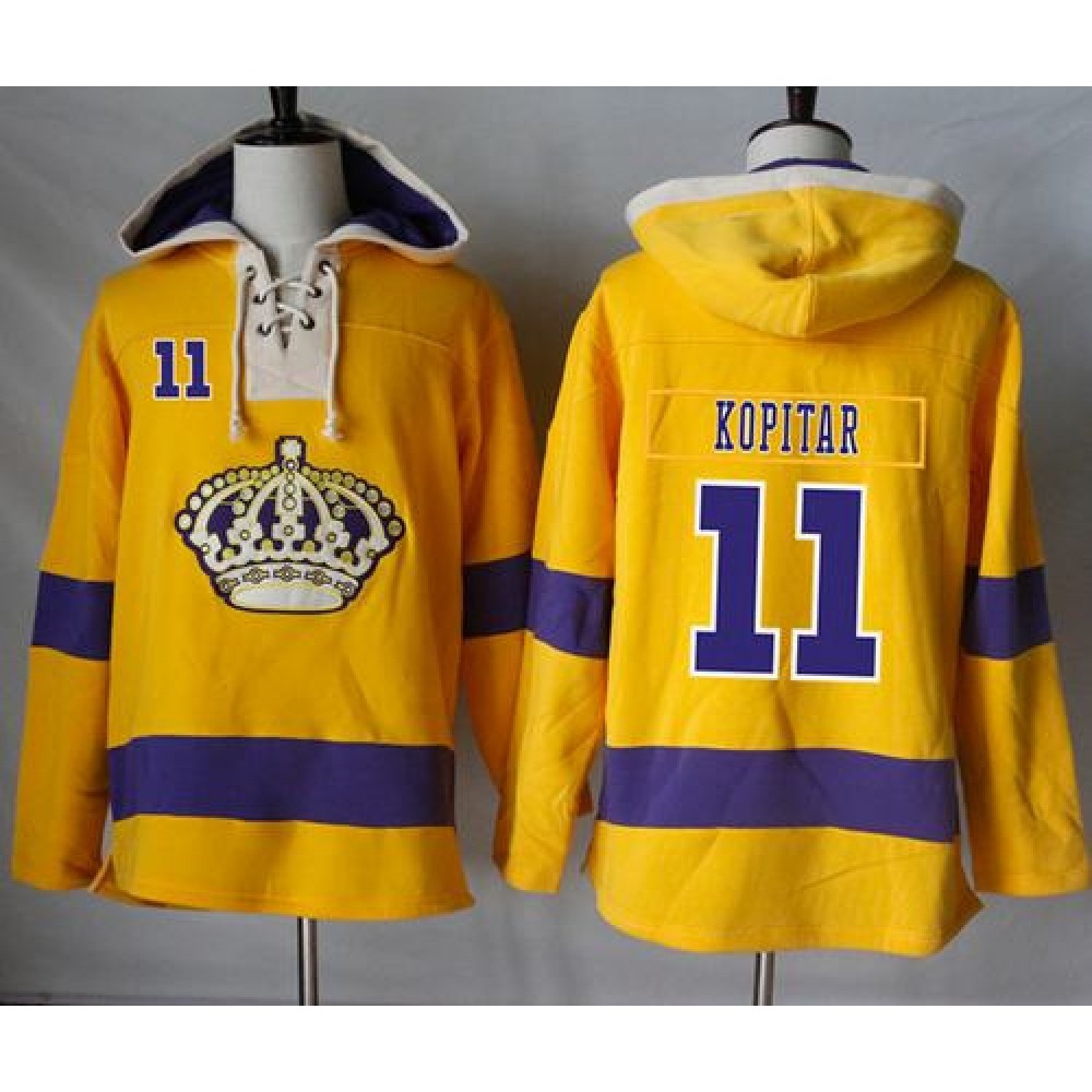 Kings #11 Anze Kopitar Gold Sawyer Hooded Sweatshirt Stitched NHL Jersey 1
