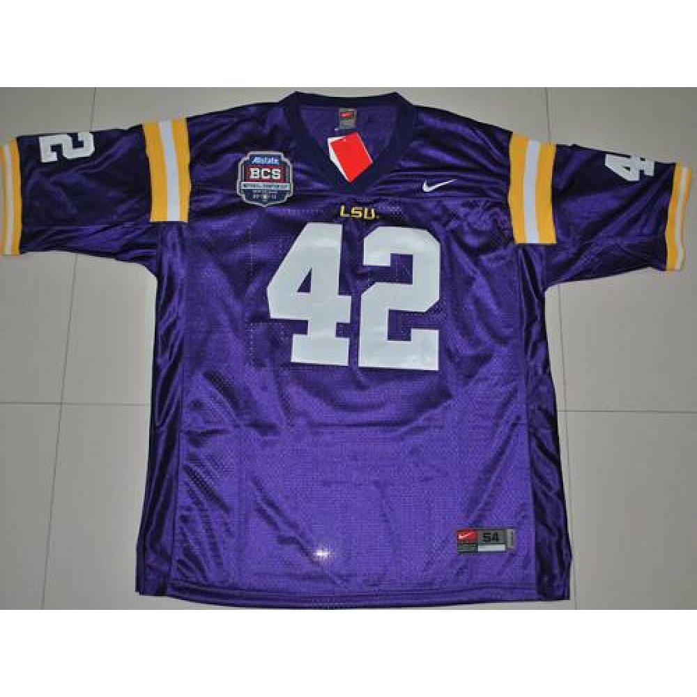 LSU Tigers #42 Michael Ford Purple 2012 BCS Championship Patch Stitched NCAA Jersey 1