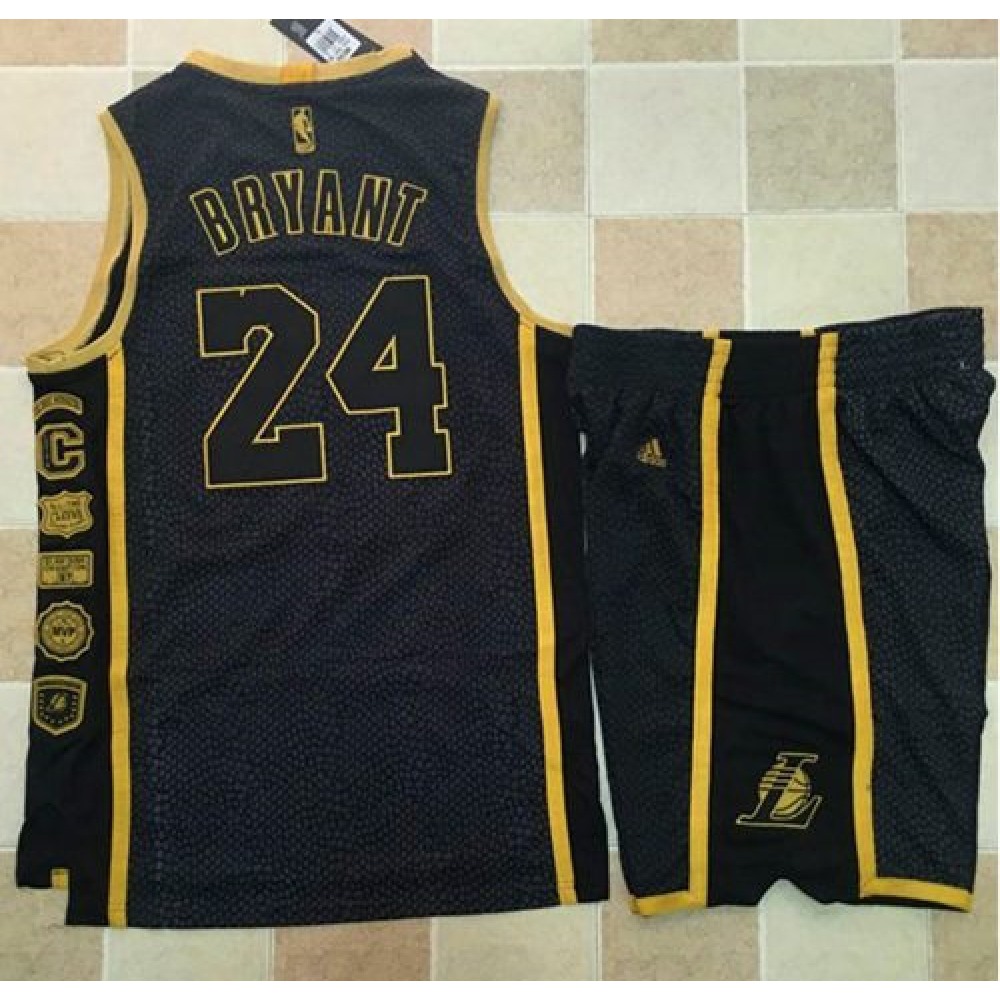 Lakers #24 Kobe Bryant Black Serpentine Retirement Memorial A Set Stitched NBA Jersey 1