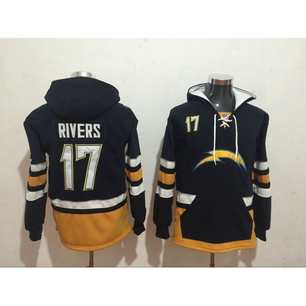 Los Angeles Chargers #17 Philip Rivers Navy Blue All Stitched NFL Hoodie Sweatshirt 1