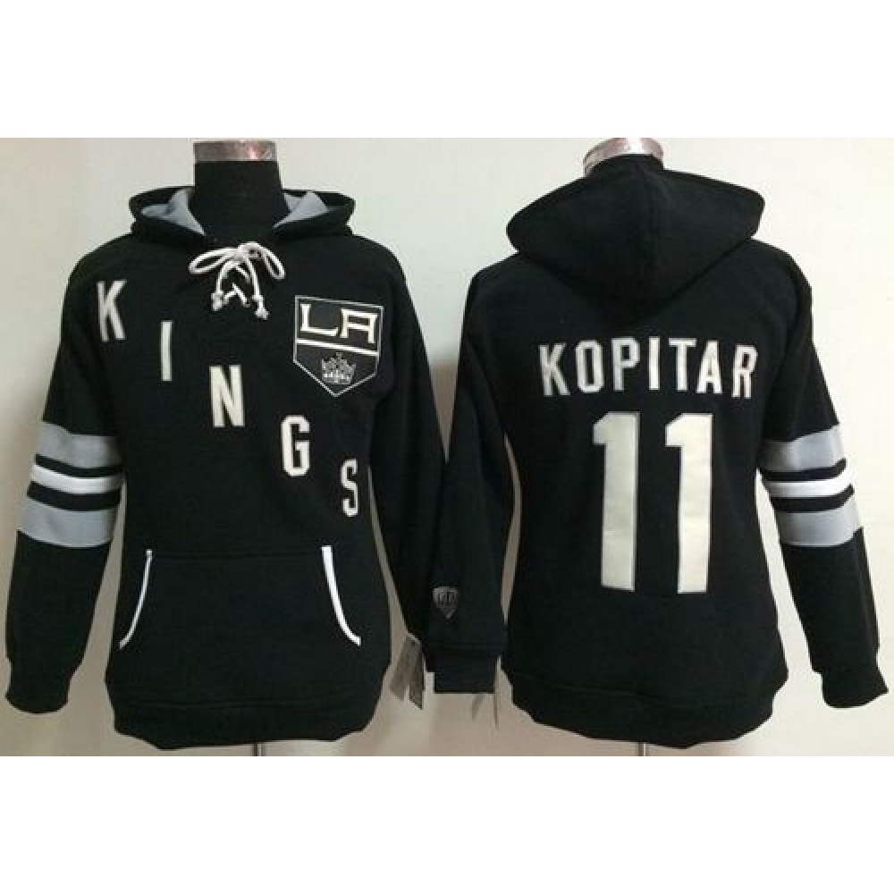 Los Angeles Kings #11 Anze Kopitar Black Women's Old Time Heidi NHL Hoodie 1