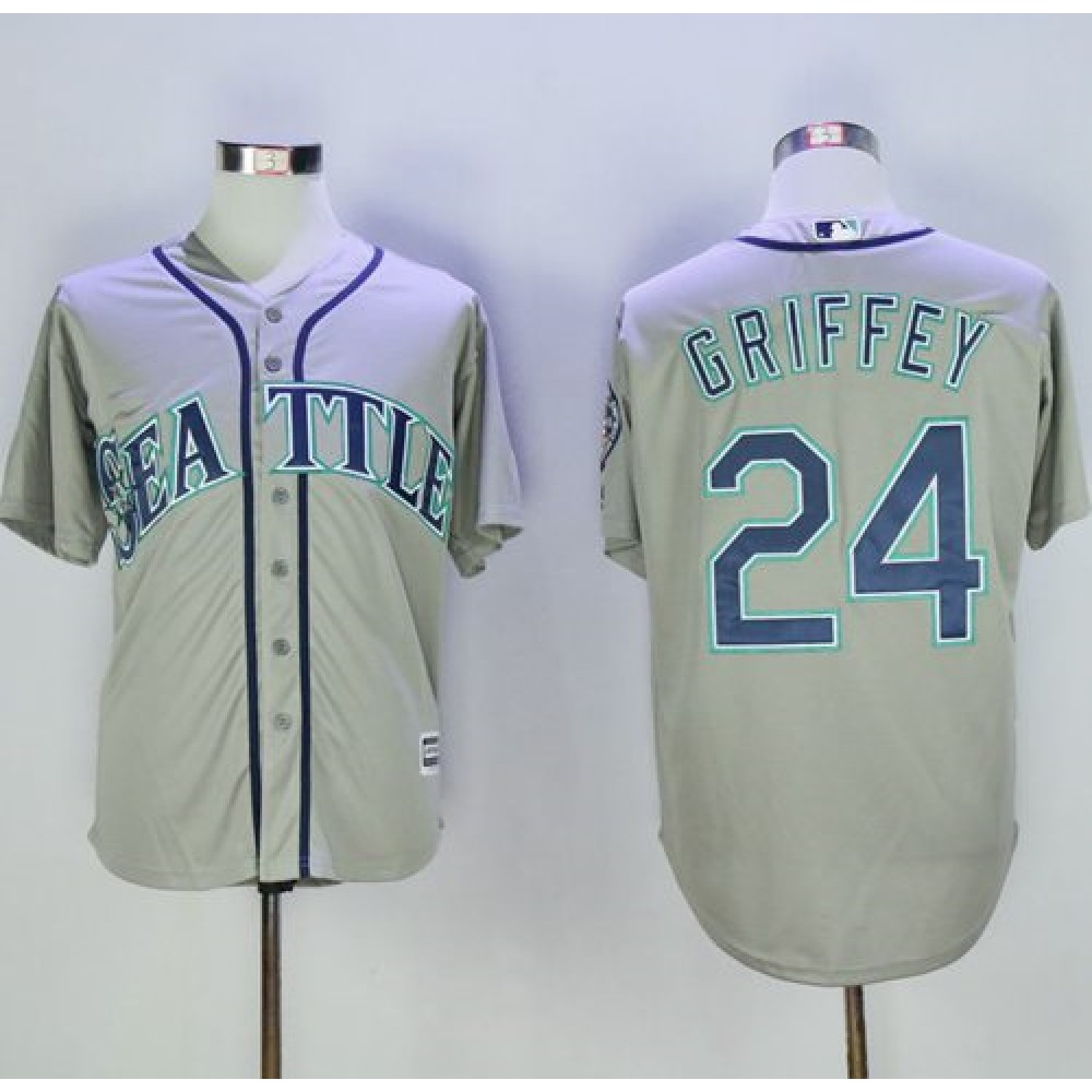 Mariners #24 Ken Griffey Grey New Cool Base 2016 Hall Of Fame Patch Stitched MLB Jersey 1