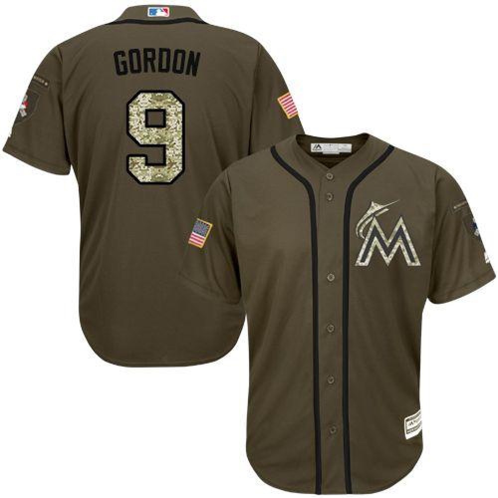 Marlins #9 Dee Gordon Green Salute to Service Stitched Youth MLB Jersey 1