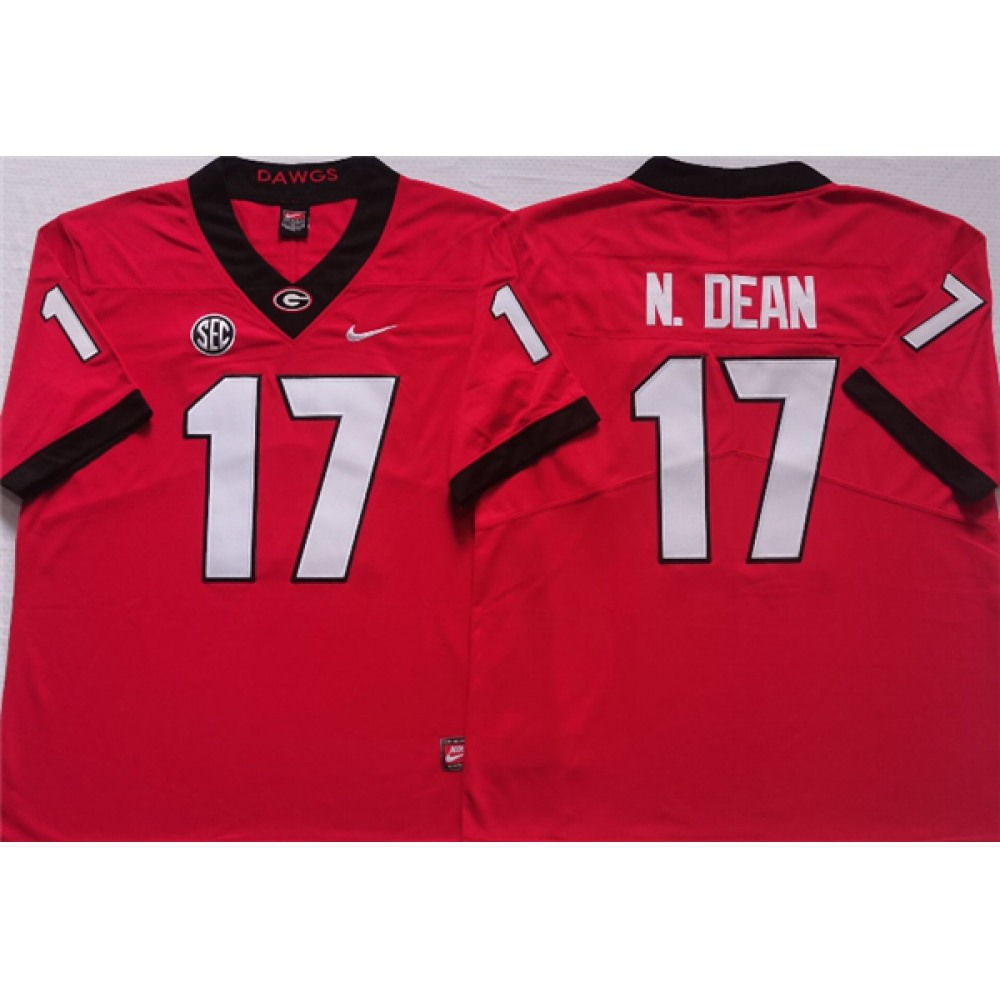 Men's Georgia Bulldogs #17 N.DEAN Red College Football Stitched Jersey 1